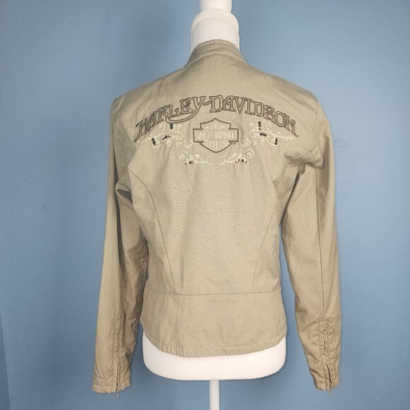 HARLEY DAVIDSON Khaki Full Zip Motorcycle Biker Jacket w/Pockets Sz S - Picture 2 of 7